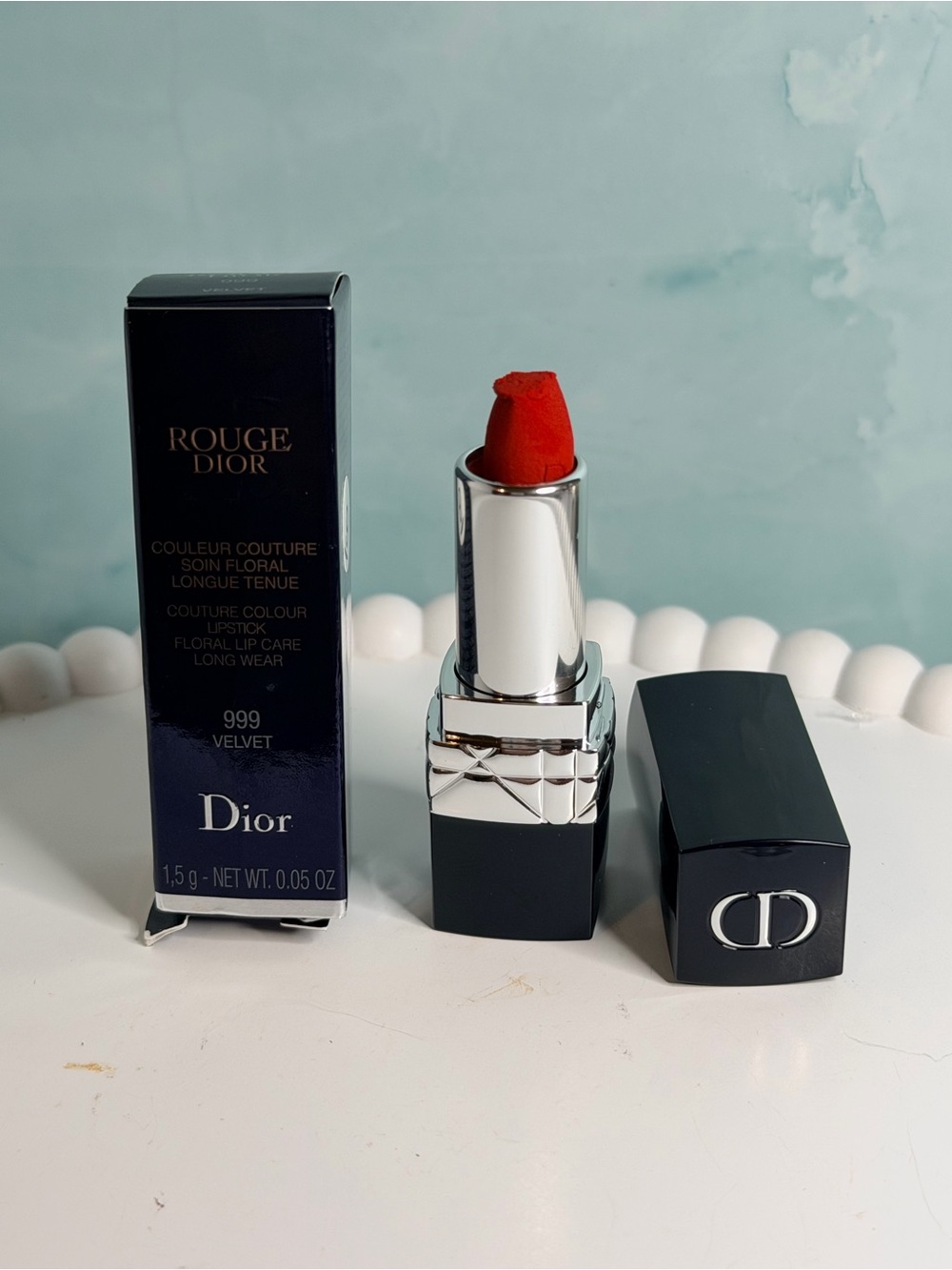 Dior Rouge Dior Velvet Lipstick - 999 Velvet Red (tip of lipstick smooshed)-SALE